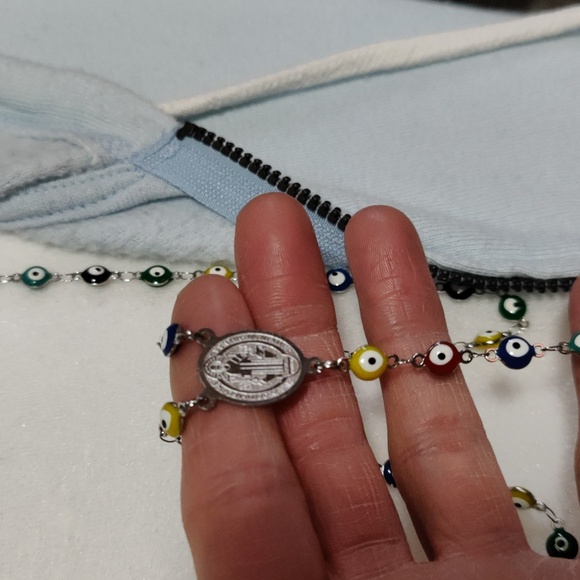 Evil eye silver color and multi colored rosary absolutely beautiful  unisex - Picture 3 of 10